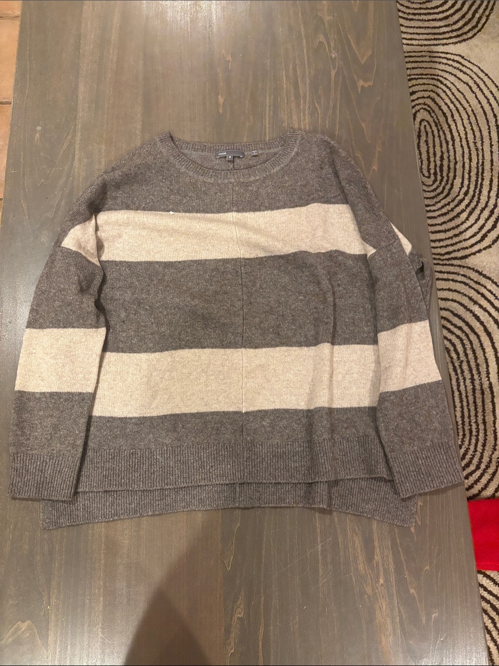 Vince Striped Crewneck Sweater in Gray and Cream